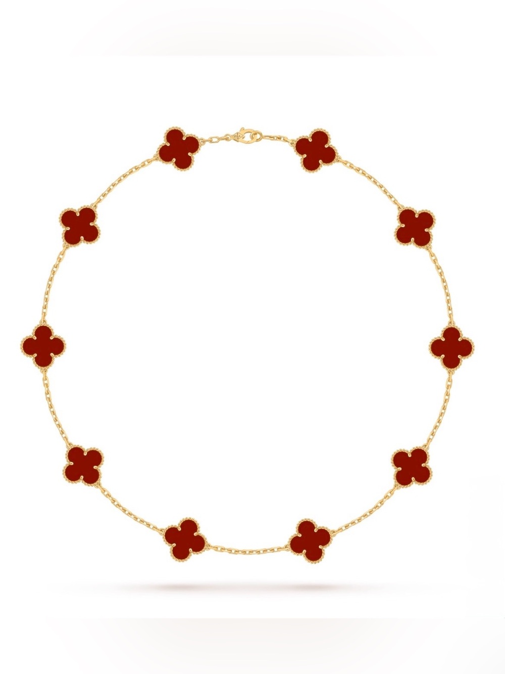 Gold Chain Necklace with Red Clover Motifs - Picture 2 of 3